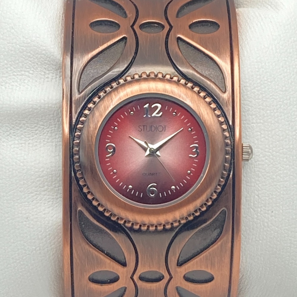Studio Time Women's Watch Copper Tone Cuff Brushed 33mm New Battery 6.75"